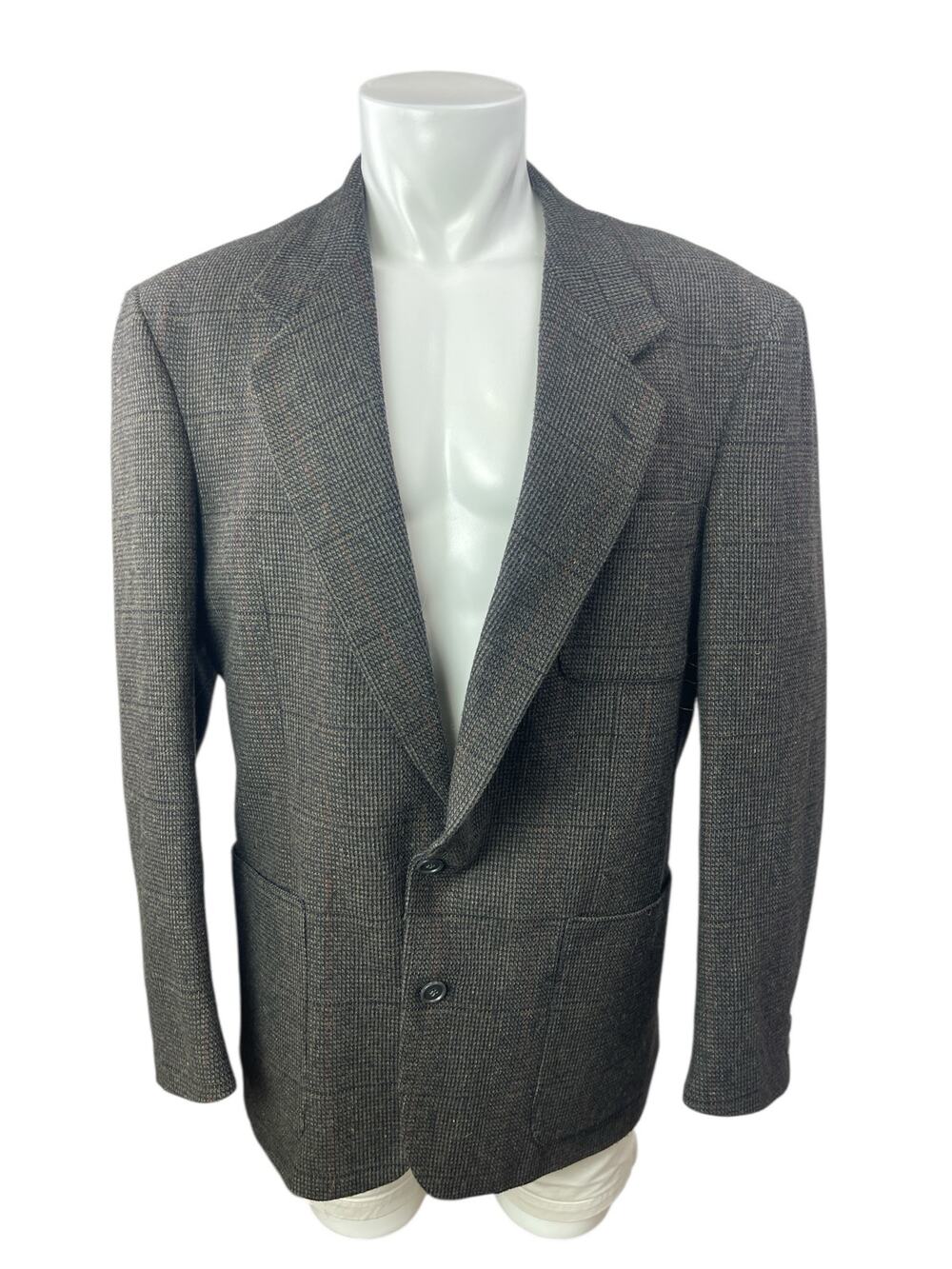 Torriani Vintage Twin Gray Plaid Collared Long Sleeve Blazer Coat Suit Jacket M